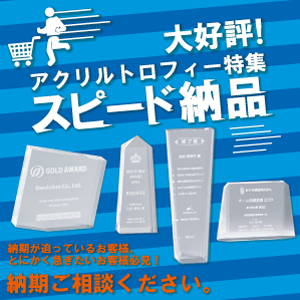 短納期相談可能　表彰式まで間に合うアクリルトロフィー・楯の特集！