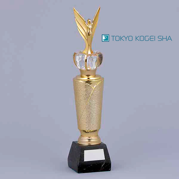 女神人形デザイン トロフィー 豪華な金色パーツと重量ある天然石ベース