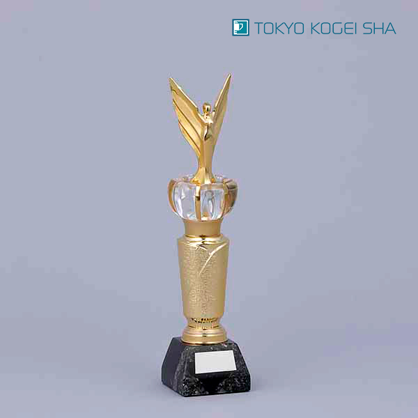 天然石土台付き 女神ブロンズトロフィー 金色装飾で高級感を演出