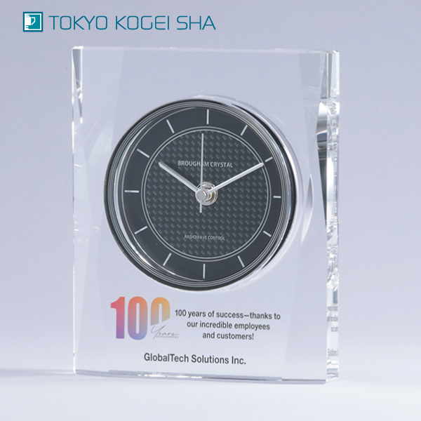 小さなサイズの時計付きクリスタル製記念楯