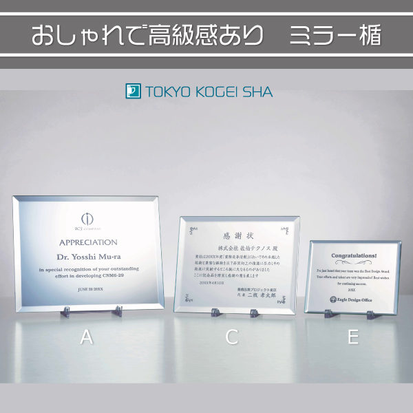 シンプルな形状で反射が美しいミラーガラス製表彰楯