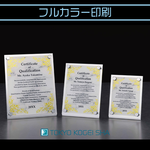 ステンレス製表彰楯 アクリルにフルカラー印刷された記念品
