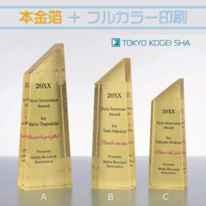 厚みのある高級クリスタルトロフィー フルカラー印刷対応