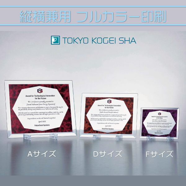 シンプルなガラス板にフルカラー印刷できる表彰楯