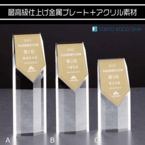 重厚感ある金色エッチングプレート付きアクリルトロフィー