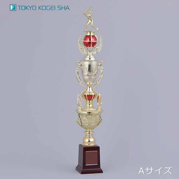 野球やサッカーの年末成績表彰に最適な豪華トロフィー、赤を基調とした人気デザイン