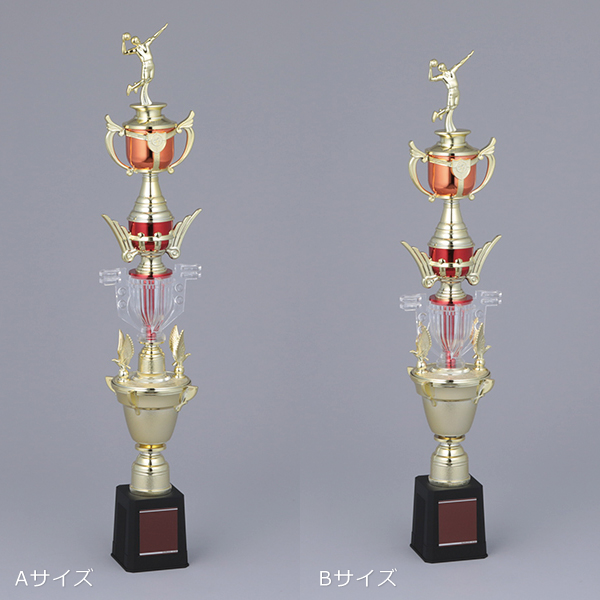 ゴールドボディに赤のアクセントが映える、ゴルフ表彰に最適な大型トロフィー