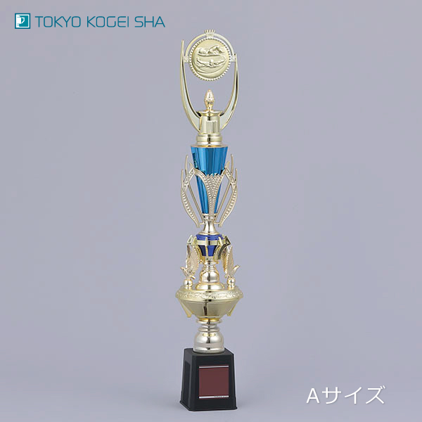 青い装飾が映える華やかな金色トロフィー